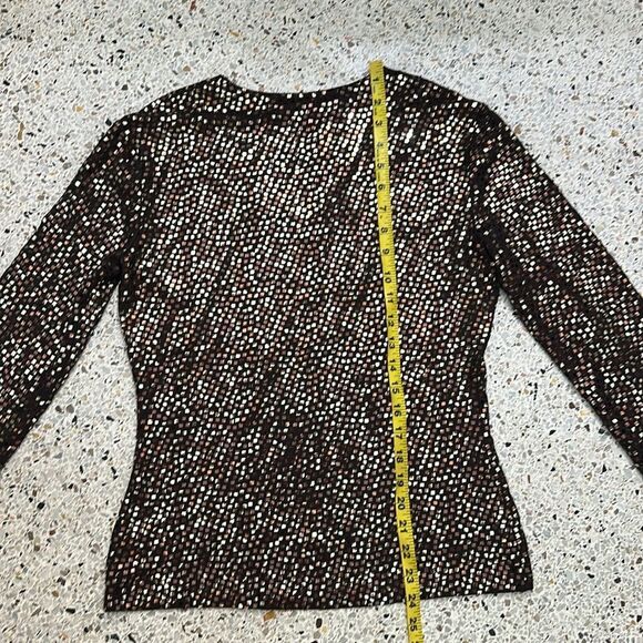 St John brown gold shiny sequin 3/4 sleeve neck blouse top small s - Picture 5 of 8